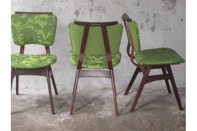 Vintage eetkamerstoelen, kleur groen